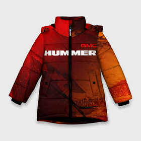 Зимняя куртка для девочек 3D с принтом HUMMER Хаммер в Екатеринбурге, ткань верха — 100% полиэстер; подклад — 100% полиэстер, утеплитель — 100% полиэстер. | длина ниже бедра, удлиненная спинка, воротник стойка и отстегивающийся капюшон. Есть боковые карманы с листочкой на кнопках, утяжки по низу изделия и внутренний карман на молнии. 

Предусмотрены светоотражающий принт на спинке, радужный светоотражающий элемент на пуллере молнии и на резинке для утяжки. | Тематика изображения на принте: auto | gmc | humer | hummer | logo | moto | symbol | авто | автомобиль | гонки | знак | лого | логотип | логотипы | марка | машина | мото | символ | символы | хамер | хаммер