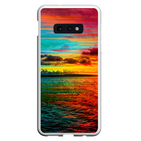 Чехол для Samsung S10E с принтом Glitch Sunset в Екатеринбурге, Силикон | Область печати: задняя сторона чехла, без боковых панелей | clouds | glitch | ocean | sea | sky | sun | sunset | water | вода | глитч | море | небо | облака | океан | солнце