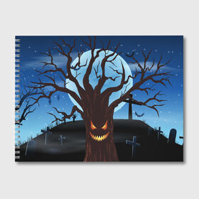 Альбом для рисования с принтом Жуткое дерево на кладбище в Екатеринбурге, 100% бумага
 | матовая бумага, плотность 200 мг. | 2020 | evil | halloween | tree | ветви | дерево | дуб | зло | кладбище | луна | монстр | ночь | полночь | страшный | ужасающий | хэллоуин | хэлоуин