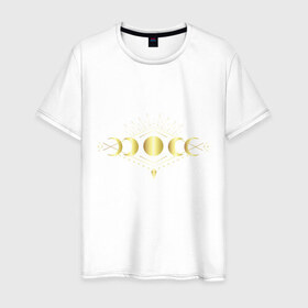 Мужская футболка хлопок с принтом Фазы луны в Екатеринбурге, 100% хлопок | прямой крой, круглый вырез горловины, длина до линии бедер, слегка спущенное плечо. | Тематика изображения на принте: moon | бохо | геометрия | золотая луна | лунное тату | небо | нежность | око | стильно | фазы луны