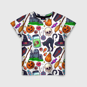 Детская футболка 3D с принтом HALLOWEEN в Екатеринбурге, 100% гипоаллергенный полиэфир | прямой крой, круглый вырез горловины, длина до линии бедер, чуть спущенное плечо, ткань немного тянется | Тематика изображения на принте: halloween | праздник хэллоуин | страшный | тыква. | ужас | хэллоуин | хэллоуин 2020