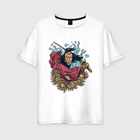 Женская футболка хлопок Oversize с принтом Древний Самурай в Екатеринбурге, 100% хлопок | свободный крой, круглый ворот, спущенный рукав, длина до линии бедер
 | 