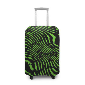 Чехол для чемодана 3D с принтом Зебра в Екатеринбурге, 86% полиэфир, 14% спандекс | двустороннее нанесение принта, прорези для ручек и колес | green | green lines | green neon | green neon lines | green zebra | lines | zebra | в полоску | зебра | зеленая зебра | зелёные полосы | зелёный | зелёный неон | полоски | полосы