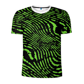 Мужская футболка 3D спортивная с принтом Зебра в Екатеринбурге, 100% полиэстер с улучшенными характеристиками | приталенный силуэт, круглая горловина, широкие плечи, сужается к линии бедра | Тематика изображения на принте: green | green lines | green neon | green neon lines | green zebra | lines | zebra | в полоску | зебра | зеленая зебра | зелёные полосы | зелёный | зелёный неон | полоски | полосы