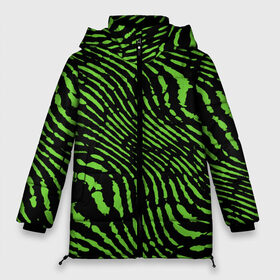 Женская зимняя куртка 3D с принтом Зебра в Екатеринбурге, верх — 100% полиэстер; подкладка — 100% полиэстер; утеплитель — 100% полиэстер | длина ниже бедра, силуэт Оверсайз. Есть воротник-стойка, отстегивающийся капюшон и ветрозащитная планка. 

Боковые карманы с листочкой на кнопках и внутренний карман на молнии | green | green lines | green neon | green neon lines | green zebra | lines | zebra | в полоску | зебра | зеленая зебра | зелёные полосы | зелёный | зелёный неон | полоски | полосы
