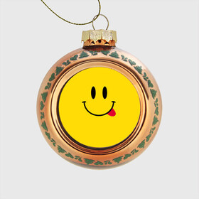 Стеклянный ёлочный шар с принтом Смайлик в Екатеринбурге, Стекло | Диаметр: 80 мм | cheerful | emoticon | icon | joy | smile | tongue | веселый | значок | радость | смайлик | улыбка | язык