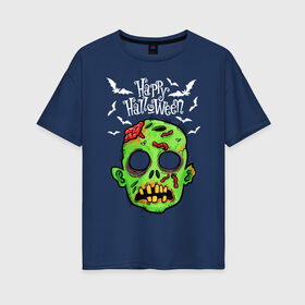 Женская футболка хлопок Oversize с принтом HALLOWEEN в Екатеринбурге, 100% хлопок | свободный крой, круглый ворот, спущенный рукав, длина до линии бедер
 | halloween | праздник хэллоуин | страшный | тыква. | ужас | хэллоуин | хэллоуин 2020