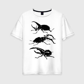 Женская футболка хлопок Oversize с принтом Черные Жуки в Екатеринбурге, 100% хлопок | свободный крой, круглый ворот, спущенный рукав, длина до линии бедер
 | белое | графика | жуки | насекомые | черно белое | черное