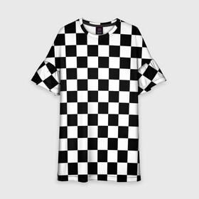 Детское платье 3D с принтом Шахматка в Екатеринбурге, 100% полиэстер | прямой силуэт, чуть расширенный к низу. Круглая горловина, на рукавах — воланы | Тематика изображения на принте: абстракция | в клетку | игра | клетка | клеточка | тренд | черно белая | черно белая клетка | шахматка | шахматная клетка | шахматы