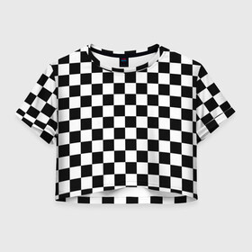 Женская футболка Crop-top 3D с принтом Шахматка в Екатеринбурге, 100% полиэстер | круглая горловина, длина футболки до линии талии, рукава с отворотами | абстракция | в клетку | игра | клетка | клеточка | тренд | черно белая | черно белая клетка | шахматка | шахматная клетка | шахматы