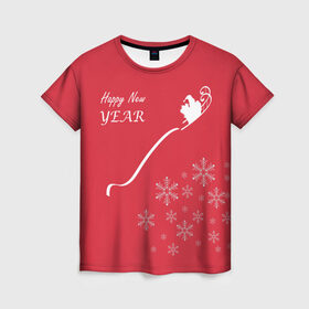 Женская футболка 3D с принтом Happy new year в Екатеринбурге, 100% полиэфир ( синтетическое хлопкоподобное полотно) | прямой крой, круглый вырез горловины, длина до линии бедер | 