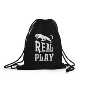 Рюкзак-мешок 3D с принтом Real Play - черная пантера в Екатеринбурге, 100% полиэстер | плотность ткани — 200 г/м2, размер — 35 х 45 см; лямки — толстые шнурки, застежка на шнуровке, без карманов и подкладки | real play | большие кошки | игра | кошки | надпись | пантера
