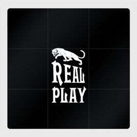 Магнитный плакат 3Х3 с принтом Real Play - черная пантера в Екатеринбурге, Полимерный материал с магнитным слоем | 9 деталей размером 9*9 см | Тематика изображения на принте: real play | большие кошки | игра | кошки | надпись | пантера