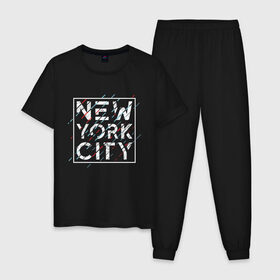 Мужская пижама хлопок с принтом NEW YORK в Екатеринбурге, 100% хлопок | брюки и футболка прямого кроя, без карманов, на брюках мягкая резинка на поясе и по низу штанин
 | 
