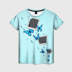 Женская футболка 3D с принтом Live Is Strange в Екатеринбурге, 100% полиэфир ( синтетическое хлопкоподобное полотно) | прямой крой, круглый вырез горловины, длина до линии бедер | бабочки | градиент | осколки | полароид