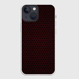 Чехол для iPhone 13 mini с принтом Red mesh в Екатеринбурге,  |  | Тематика изображения на принте: abstraction | dark | hexagon | mesh | red | red mesh | shape | texture | абстракция | красная сетка | красный | сетка | текстура | темный | форма | шестиугольник
