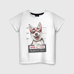 Детская футболка хлопок с принтом МИЛЫЙ ХАСКИ в Екатеринбурге, 100% хлопок | круглый вырез горловины, полуприлегающий силуэт, длина до линии бедер | Тематика изображения на принте: dog | husky | добрый | милый | пес | песик | собака | собчака | хакси