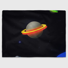 Плед 3D с принтом Стальная планета в Екатеринбурге, 100% полиэстер | закругленные углы, все края обработаны. Ткань не мнется и не растягивается | Тематика изображения на принте: абстракция | космос | неон | оранжевый цвет | планета
