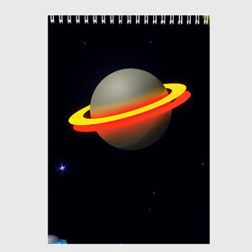 Скетчбук с принтом Стальная планета в Екатеринбурге, 100% бумага
 | 48 листов, плотность листов — 100 г/м2, плотность картонной обложки — 250 г/м2. Листы скреплены сверху удобной пружинной спиралью | абстракция | космос | неон | оранжевый цвет | планета