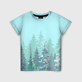 Детская футболка 3D с принтом Зимний лес в Екатеринбурге, 100% гипоаллергенный полиэфир | прямой крой, круглый вырез горловины, длина до линии бедер, чуть спущенное плечо, ткань немного тянется | Тематика изображения на принте: 