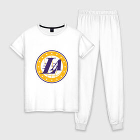 Женская пижама хлопок с принтом LA Lakers в Екатеринбурге, 100% хлопок | брюки и футболка прямого кроя, без карманов, на брюках мягкая резинка на поясе и по низу штанин | 23 | anthony davis | basketball | bryant | game | james | kobe | lebron | los angeles | nba | sport | баскетбол | брайант | бровь | джеймс | калифорния | коби | король | леброн | лейкерс | лос анджелес | нба | спорт | тренер | чемпио