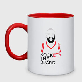 Кружка двухцветная с принтом Rockets The Beard в Екатеринбурге, керамика | объем — 330 мл, диаметр — 80 мм. Цветная ручка и кайма сверху, в некоторых цветах — вся внутренняя часть | basketball | beard | game | harden | houston | james | nba | rockets | sport | баскетбол | борода | джеймс | нба | рокетс | спорт | тренер | харден | хьюстон | чемпион