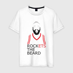 Мужская футболка хлопок с принтом Rockets The Beard в Екатеринбурге, 100% хлопок | прямой крой, круглый вырез горловины, длина до линии бедер, слегка спущенное плечо. | Тематика изображения на принте: basketball | beard | game | harden | houston | james | nba | rockets | sport | баскетбол | борода | джеймс | нба | рокетс | спорт | тренер | харден | хьюстон | чемпион