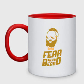 Кружка двухцветная с принтом Fear The Beard в Екатеринбурге, керамика | объем — 330 мл, диаметр — 80 мм. Цветная ручка и кайма сверху, в некоторых цветах — вся внутренняя часть | basketball | beard | game | harden | houston | james | nba | rockets | sport | баскетбол | борода | джеймс | нба | рокетс | спорт | тренер | харден | хьюстон | чемпион