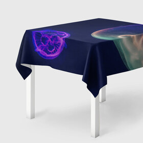 Скатерть 3D с принтом Фантастическая медуза в Екатеринбурге, 100% полиэстер (ткань не мнется и не растягивается) | Размер: 150*150 см | медуза | медуза в море | морская медуза | плавающая медуза | светящаяся медуза