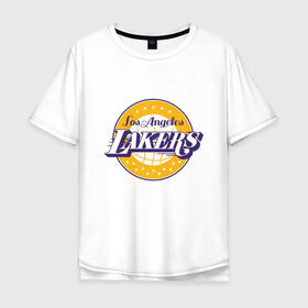 Мужская футболка хлопок Oversize с принтом Los Angeles Lakers в Екатеринбурге, 100% хлопок | свободный крой, круглый ворот, “спинка” длиннее передней части | 23 | anthony davis | basketball | bryant | game | james | kobe | lebron | los angeles | nba | sport | баскетбол | брайант | бровь | джеймс | калифорния | коби | король | леброн | лейкерс | лос анджелес | нба | спорт | тренер | чемпио