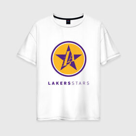 Женская футболка хлопок Oversize с принтом Lakers Stars в Екатеринбурге, 100% хлопок | свободный крой, круглый ворот, спущенный рукав, длина до линии бедер
 | 23 | anthony davis | basketball | bryant | game | james | kobe | lebron | los angeles | nba | sport | баскетбол | брайант | бровь | джеймс | калифорния | коби | король | леброн | лейкерс | лос анджелес | нба | спорт | тренер | чемпио