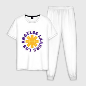 Мужская пижама хлопок с принтом Los Angeles Lakers в Екатеринбурге, 100% хлопок | брюки и футболка прямого кроя, без карманов, на брюках мягкая резинка на поясе и по низу штанин
 | anthony davis | basketball | bryant | game | james | kobe | lebron | los angeles | nba | rhcp | sport | баскетбол | брайант | бровь | джеймс | калифорния | коби | король | леброн | лейкерс | лос анджелес | нба | спорт | тренер | чемп