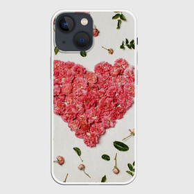 Чехол для iPhone 13 mini с принтом Сердце из роз в Екатеринбурге,  |  | бутон роз | лепестки роз | роза | розы | сердце | сердце из роз | цветы