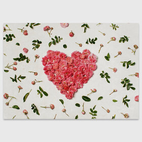 Поздравительная открытка с принтом Сердце из роз в Екатеринбурге, 100% бумага | плотность бумаги 280 г/м2, матовая, на обратной стороне линовка и место для марки
 | Тематика изображения на принте: бутон роз | лепестки роз | роза | розы | сердце | сердце из роз | цветы