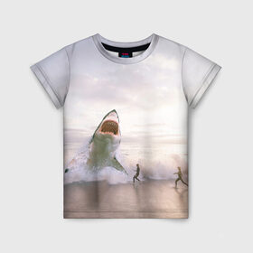 Детская футболка 3D с принтом Мегалодон в Екатеринбурге, 100% гипоаллергенный полиэфир | прямой крой, круглый вырез горловины, длина до линии бедер, чуть спущенное плечо, ткань немного тянется | акула | акулы | волны | животное | животные | мегалодон | море | пейзаж | пейзажи | пляж | хищник | хищники