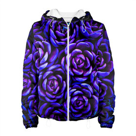 Женская куртка 3D с принтом Lovely Roses в Екатеринбурге, ткань верха — 100% полиэстер, подклад — флис | прямой крой, подол и капюшон оформлены резинкой с фиксаторами, два кармана без застежек по бокам, один большой потайной карман на груди. Карман на груди застегивается на липучку | flowers | large | lovely roses | plants | purple | roses | succulent | texture | крупный | прекрасные розы | растения | розы | суккулент | текстура | фиолетовый | цветы