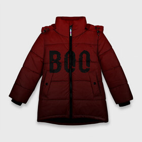 Зимняя куртка для девочек 3D с принтом Буу Хэллоуин в Екатеринбурге, ткань верха — 100% полиэстер; подклад — 100% полиэстер, утеплитель — 100% полиэстер. | длина ниже бедра, удлиненная спинка, воротник стойка и отстегивающийся капюшон. Есть боковые карманы с листочкой на кнопках, утяжки по низу изделия и внутренний карман на молнии. 

Предусмотрены светоотражающий принт на спинке, радужный светоотражающий элемент на пуллере молнии и на резинке для утяжки. | Тематика изображения на принте: бу | бууу | возглас | градиент | день мертвых | джек | надпись | хэллоуин