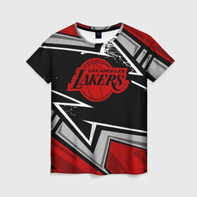 Женская футболка 3D с принтом LA LAKERS RED в Екатеринбурге, 100% полиэфир ( синтетическое хлопкоподобное полотно) | прямой крой, круглый вырез горловины, длина до линии бедер | bryant | james | jordan | kobe | la lakers | lakers | lebron | nba | баскетбол | брайант | брайнт | джеймс | джордан | коби | леброн | лейкерс | лэйкерс | мамба | нба | черная