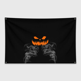Флаг-баннер с принтом Улыбающийся Джек в Екатеринбурге, 100% полиэстер | размер 67 х 109 см, плотность ткани — 95 г/м2; по краям флага есть четыре люверса для крепления | halloween | злая улыбка | праздник | страшный праздник | хэллоуин