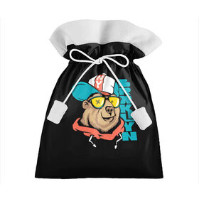 Подарочный 3D мешок с принтом Медведь в Екатеринбурге, 100% полиэстер | Размер: 29*39 см | Тематика изображения на принте: art | bear | brooklyn | cap | hipster | teddy bear | арт | бруклин | кепка | медведь | мишка | очки | хипстер
