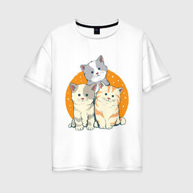 Женская футболка хлопок Oversize с принтом Котики в Екатеринбурге, 100% хлопок | свободный крой, круглый ворот, спущенный рукав, длина до линии бедер
 | art | cats | drawing | kittens | арт | котики | коты | котята | кошки | рисунок