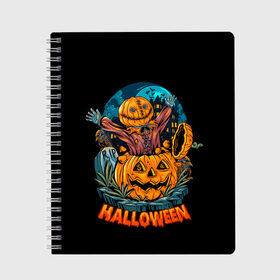 Тетрадь с принтом Happy Halloween в Екатеринбурге, 100% бумага | 48 листов, плотность листов — 60 г/м2, плотность картонной обложки — 250 г/м2. Листы скреплены сбоку удобной пружинной спиралью. Уголки страниц и обложки скругленные. Цвет линий — светло-серый
 | diy | ghost | halloween | horror | makeup | scary | skull clown | trick or treat | вампир | ведьма | кошка | луна | магия | ночь | тыква | хэллоуин