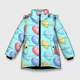 Зимняя куртка для девочек 3D с принтом Воздушные шары в Екатеринбурге, ткань верха — 100% полиэстер; подклад — 100% полиэстер, утеплитель — 100% полиэстер. | длина ниже бедра, удлиненная спинка, воротник стойка и отстегивающийся капюшон. Есть боковые карманы с листочкой на кнопках, утяжки по низу изделия и внутренний карман на молнии. 

Предусмотрены светоотражающий принт на спинке, радужный светоотражающий элемент на пуллере молнии и на резинке для утяжки. | 