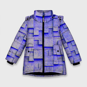 Зимняя куртка для девочек 3D с принтом UlliCom в Екатеринбурге, ткань верха — 100% полиэстер; подклад — 100% полиэстер, утеплитель — 100% полиэстер. | длина ниже бедра, удлиненная спинка, воротник стойка и отстегивающийся капюшон. Есть боковые карманы с листочкой на кнопках, утяжки по низу изделия и внутренний карман на молнии. 

Предусмотрены светоотражающий принт на спинке, радужный светоотражающий элемент на пуллере молнии и на резинке для утяжки. | abstraction | blue | mesh | mosaic | panels | surface | texture | абстракция | мозайка | панели | поверхность | сетка | синий | текстура