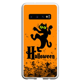 Чехол для Samsung Galaxy S10 с принтом Хэллоуин - Черный кот в Екатеринбурге, Силикон | Область печати: задняя сторона чехла, без боковых панелей | cat | halloween | котик | коты | кошки | хэллоуин