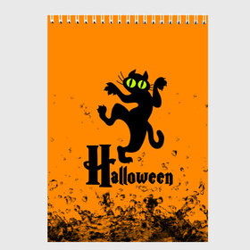 Скетчбук с принтом Хэллоуин - Черный кот в Екатеринбурге, 100% бумага
 | 48 листов, плотность листов — 100 г/м2, плотность картонной обложки — 250 г/м2. Листы скреплены сверху удобной пружинной спиралью | cat | halloween | котик | коты | кошки | хэллоуин
