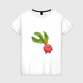 Женская футболка хлопок с принтом Милая редиска в Екатеринбурге, 100% хлопок | прямой крой, круглый вырез горловины, длина до линии бедер, слегка спущенное плечо | арт | мило | милый | овощ | редис | редиска | рисунок | свежий овощ | свежий продукт
