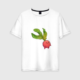Женская футболка хлопок Oversize с принтом Милая редиска в Екатеринбурге, 100% хлопок | свободный крой, круглый ворот, спущенный рукав, длина до линии бедер
 | арт | мило | милый | овощ | редис | редиска | рисунок | свежий овощ | свежий продукт