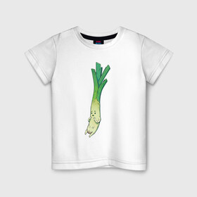 Детская футболка хлопок с принтом Милый лук в Екатеринбурге, 100% хлопок | круглый вырез горловины, полуприлегающий силуэт, длина до линии бедер | арт | длинный лук | лук | мило | милый | овощ | рисунок | свежий овощ | свежий продукт