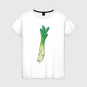Женская футболка хлопок с принтом Милый лук в Екатеринбурге, 100% хлопок | прямой крой, круглый вырез горловины, длина до линии бедер, слегка спущенное плечо | арт | длинный лук | лук | мило | милый | овощ | рисунок | свежий овощ | свежий продукт